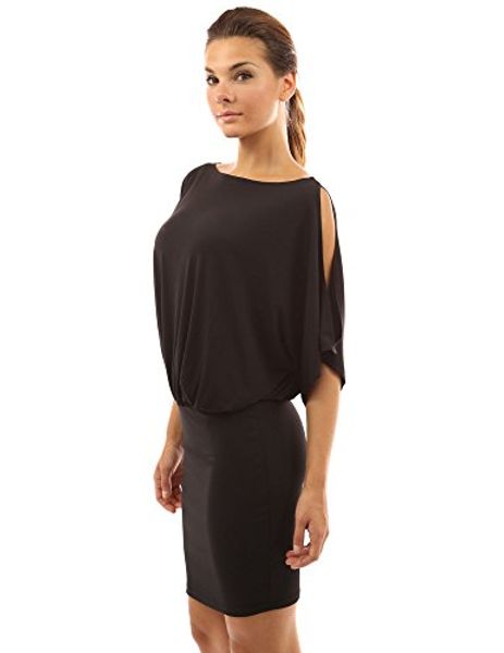 

pattyboutik women's cold shoulder batwing blouson dress, Black;gray
