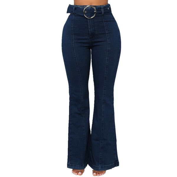 

mom jeans women skinny elastic plus loose denim pocket button casual flare denim pants pants jeans mujer s10, Blue