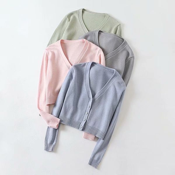 

knitted cardigan women's sweater solid color spring and autumn fashion v-neck long sleeve knitted sweater bm6057, White