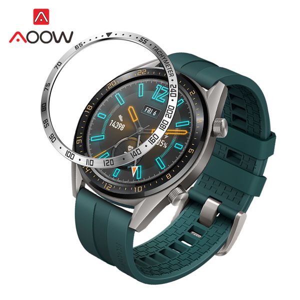 

bezel ring styling for huawei watch gt active edition 46mm adhesive cover anti scratch stainless steel protection accessories, Black;brown