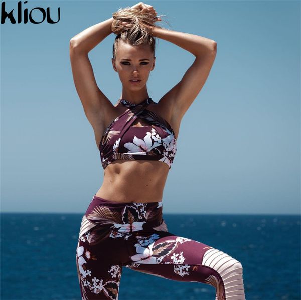 

Kliou 2017 Printing Tracksuit Fitness Women's Set Sporting Suit Workout Bra Patchwork Leggings 2 Piece Set For Female Sportswear