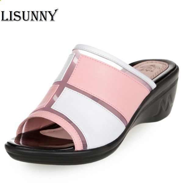 

women slippers microfiber leather new slope with large size 35-43 # fight color fashion 1 word slippers outdoor women shoes, Black