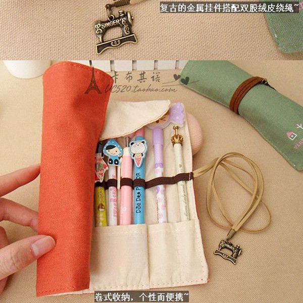 

korea retro roll pen bag canvas pen curtain creative simple stationery bag