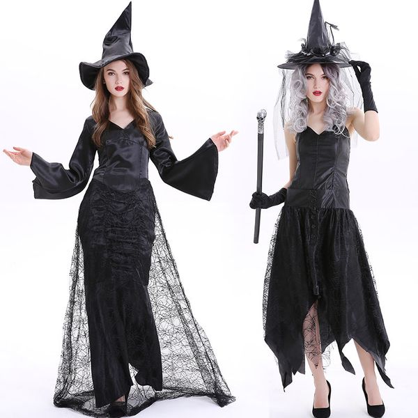

long style death witch dress european and american halloween witch cosplay costume for women jq-1127, Black;red