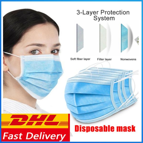 

in stockdisposable face mask 3 layer ear-loop dust mouth masks cover 3-ply non-woven disposable dust mask soft breathable outdoor part