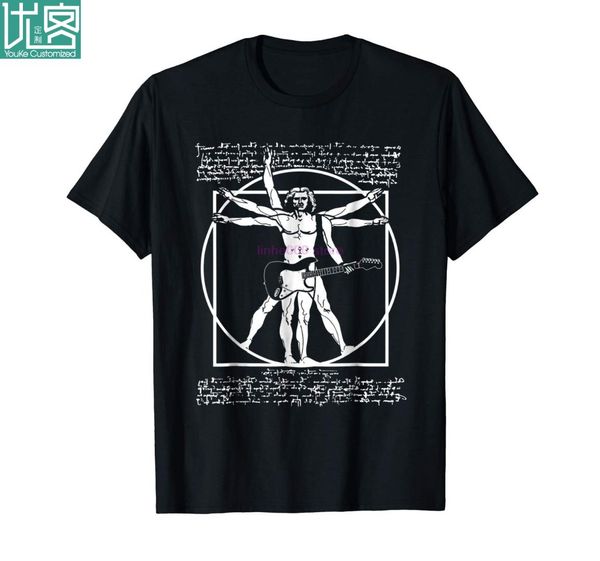 

brand men shirt da vinci guitar man vitruvian man guitarist t shirt parody, White;black