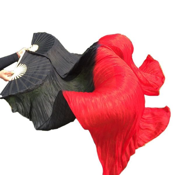 

100% chinese silk veil real silk belly dance fan veils handmade dance props black red