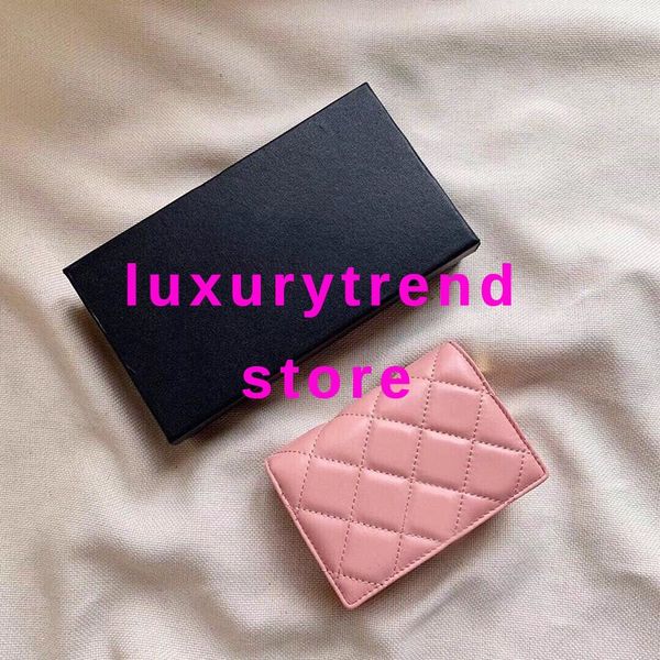 

2019 classic women luxury lambskin real leather wallet designer brands clutch feminine purse caviar short wallet, Red;black