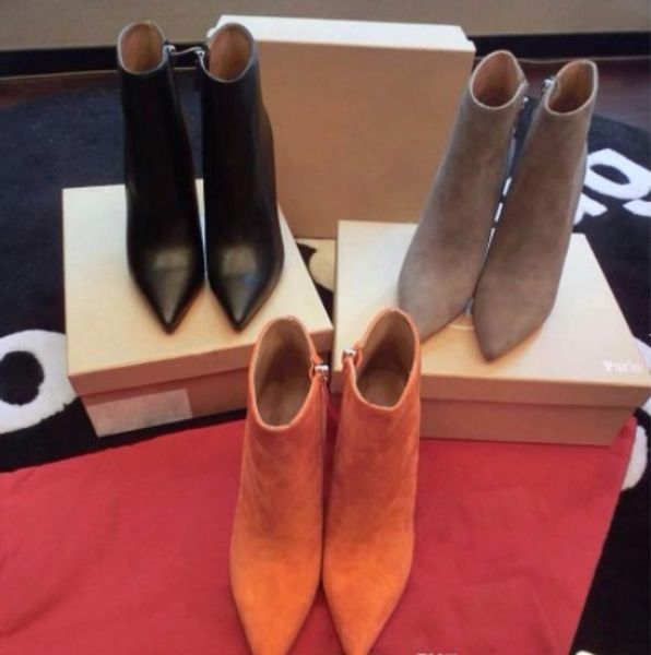 

original box] new womens high heels 100mm boot red bottom ankle winter real leather pumps paris boots size 35-41 #25, Black