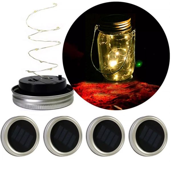 

led solar powered mason jar lids light 10led string lights on silver lids for mason glass jars xmas garden party decoration lights hh7-966