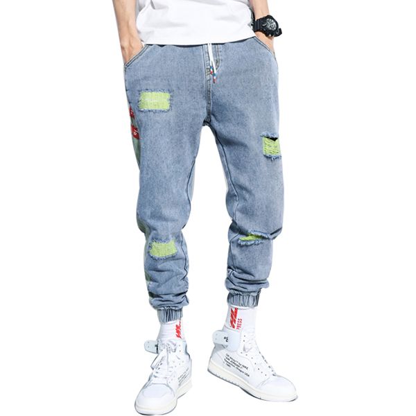 

men's jeans dossan man fashion loose casual harem boyfriends streetwear denim pants men pleated trousers slouchy, Blue