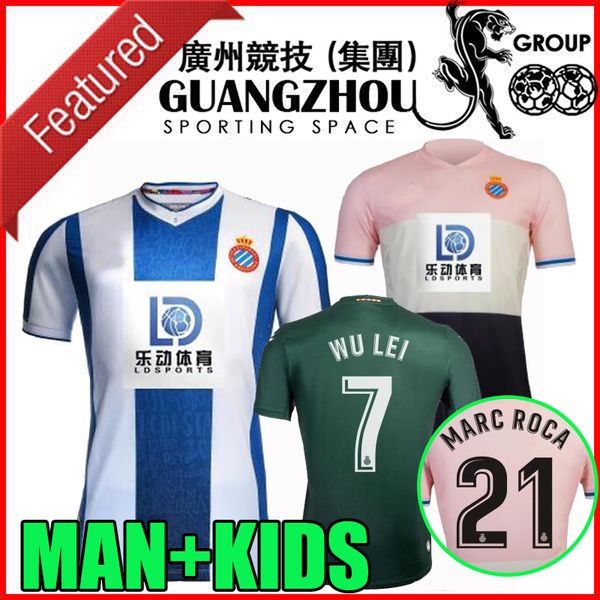 

19 20 rcd espanyol soccer jerseys home away third pink wu lei 2019 2020 s. darder rosales david lopez marc roca man kids kit football shirt, Black