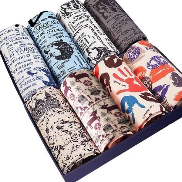 

wtempo 8pcs/lot men boxer soft breathable underwear male comfortable print wolf panties underpants cueca boxershorts homme, Black;white