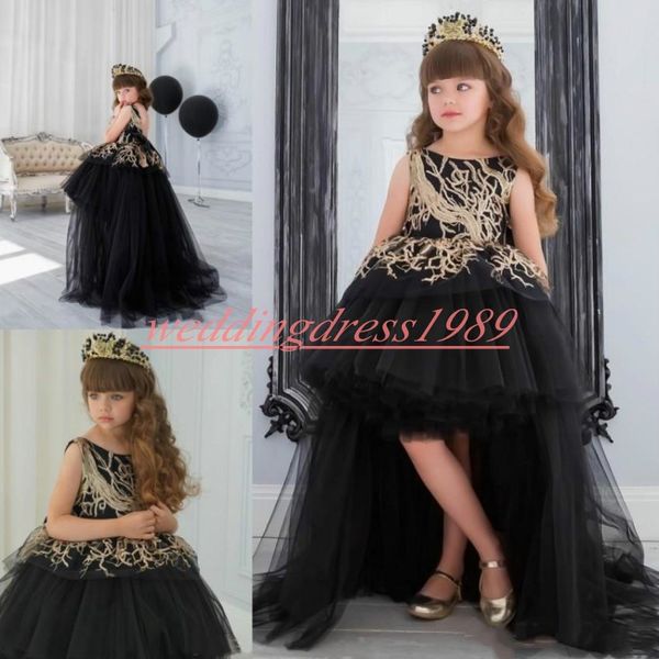 Princesa alta baixo preto lantejoulas flor meninas vestidos meninas partido pageant dress bebê vestidos de aniversário crianças traje formais primeira comunhão dress