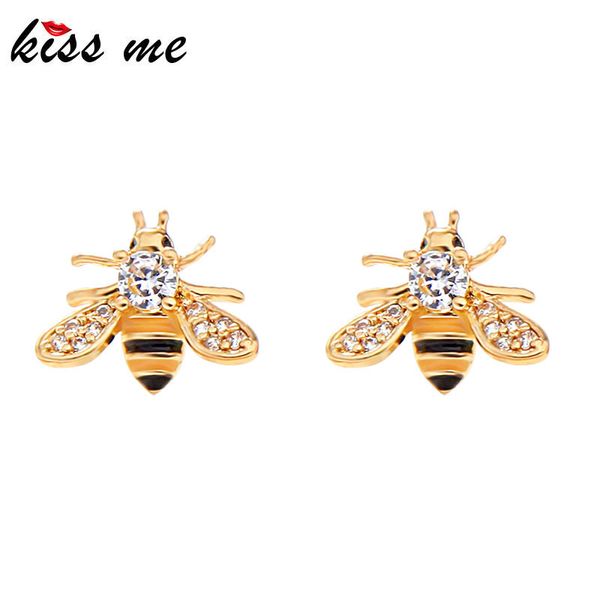 

kissme 2020 spring cute enamel bee stud earrings for women luxury zircon gold color brass earrings fashion jewelry accessories, Golden;silver