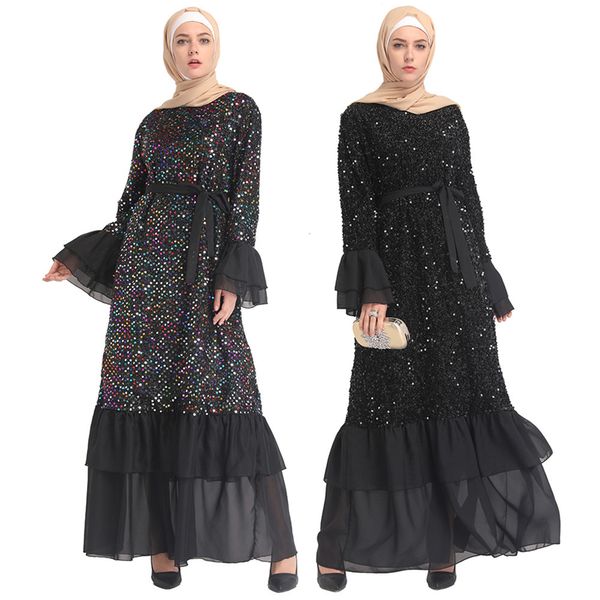 

fashion sequins muslim dress women elegant sequins dubai abaya dresses casual long sleeve kaftan maxi dress jubah robe clothing, Red