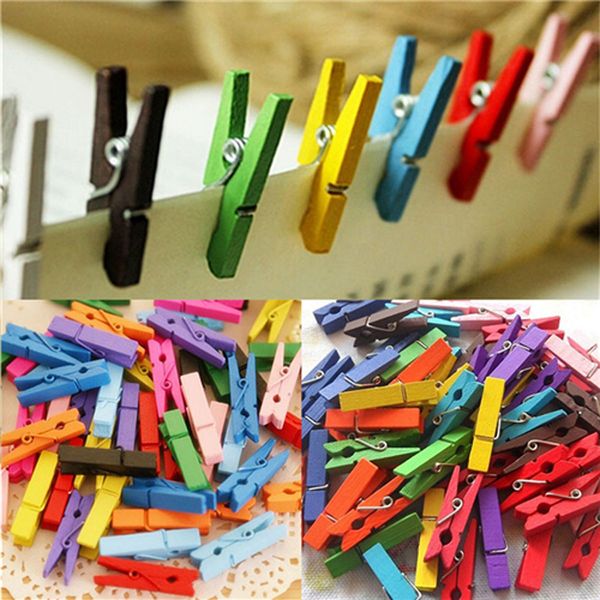 

100pcs mini colorful wooden clip office supplies p memo peg pin diy craft postcard decoration clips length 2.5-3.5cm