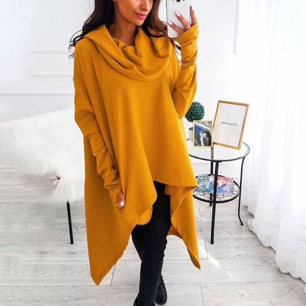 

women hoodies autumn casual loose irregular female long sleeve irregular loose ladies jumper 2019, Black
