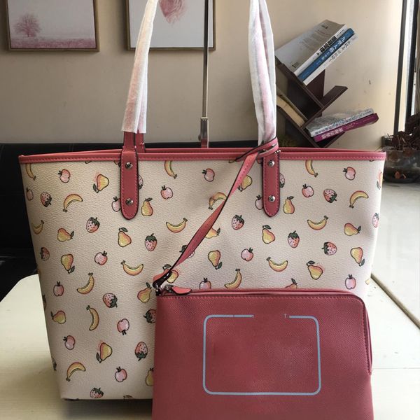 

genuine leather handbags purses bags women classic bee fruit two-sided dual-use lash package shopping bag lady casual tote