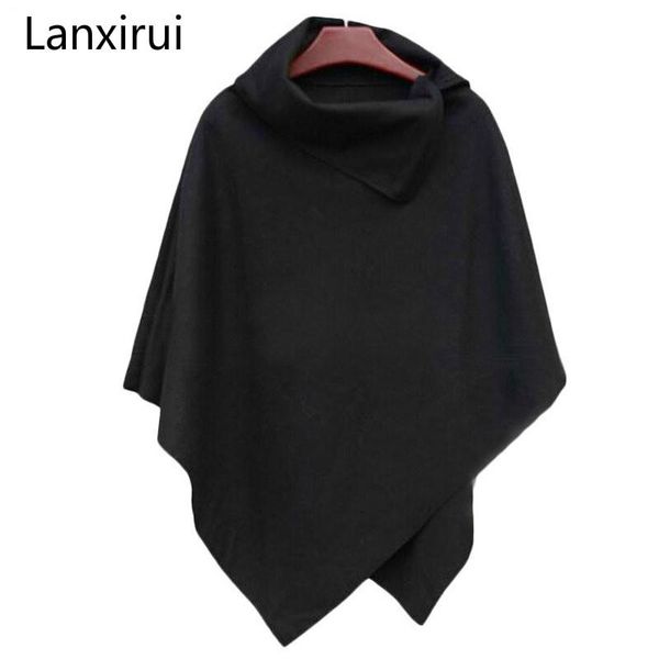 

women's cape autumn wimnter women oversized shawl batwing irregular poncho sweaters blusas femininas m-xl, Black