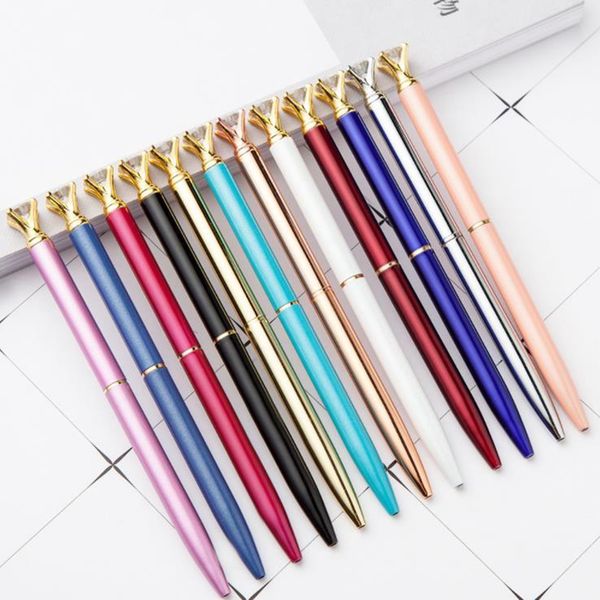 

fashion 12 color luxury crystal diamond ballpoint pens fashion school office writing supply new design small gem metal ball pen student gift, Blue;orange