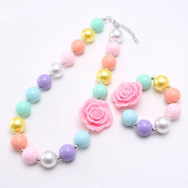 Nuove bambine colorate Chunky Flower Necklace perle fai -da -te bracciali per bambini regalo fatti a mano gioielli fatti a mano