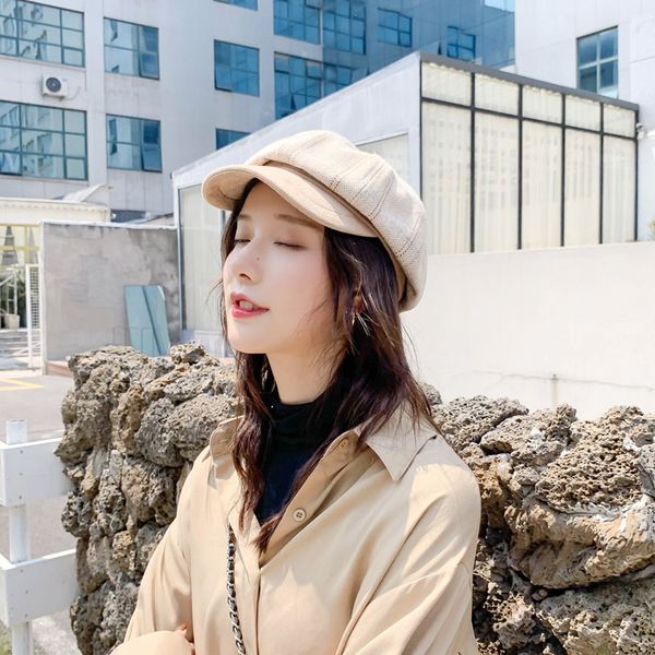 

hariy winter octagonal cap girls beret hats for women female british style newsboy hats suede berets hat for girls street, Blue;gray