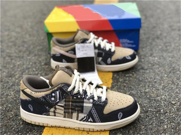 

2020 authentic travis scotts x sb dunk low parachute beige mens womens petra brown black ct5053-001 skate basketball sneakers with box