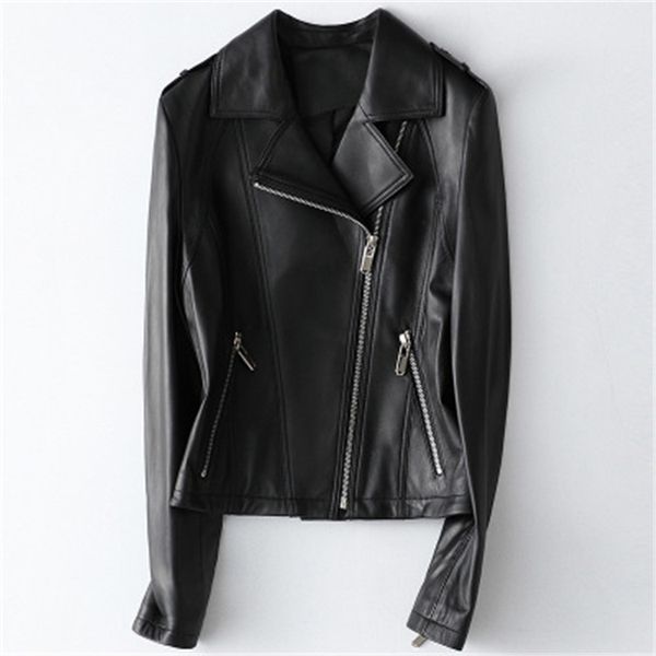 

2020 women spring genuine real sheep leather jacket h57, Black