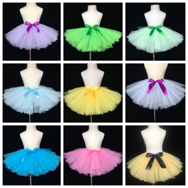 

solid color girls tutu skirts baby tulle skirts ballet tutus pettiskirts with ribbon bow kids christmas party 1/7y 30pcs
