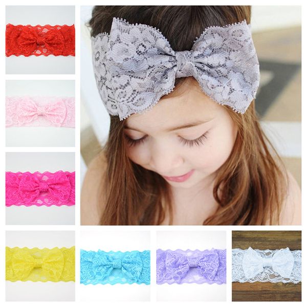 

new girls headwear lace big bow hair band kids head wrap band for girl hair accessories hairband, Slivery;white