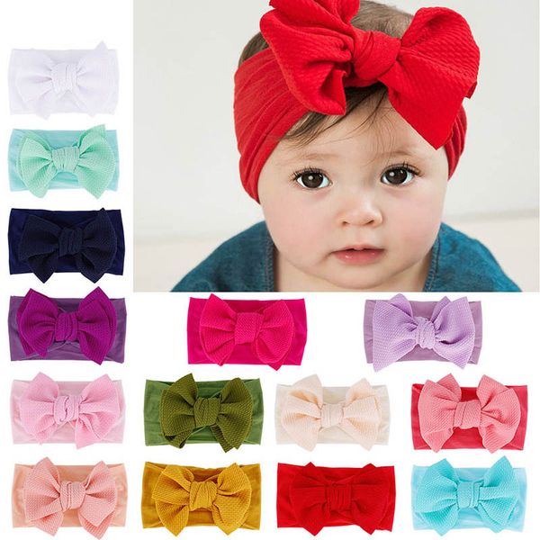 

baby knot headband girls big bow headbands elastic bowknot hairbands turban solid headwear head wrap hair band accessories 18 colors, Slivery;white