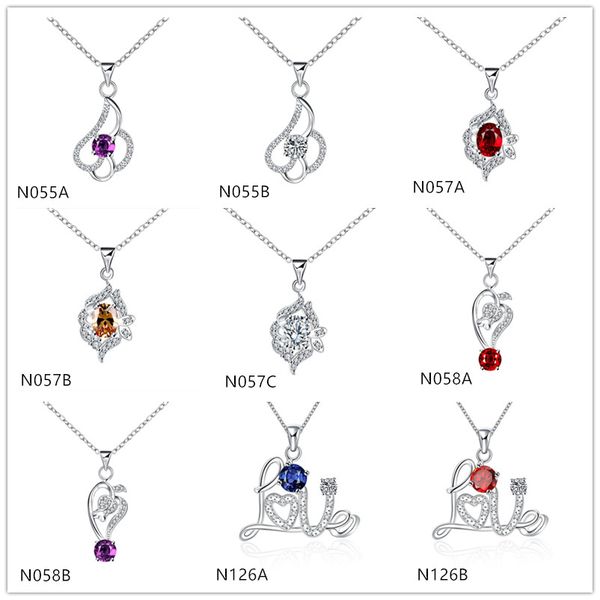 

fashion women's gemstone 925 silver necklace pendant 10 pieces a lot mixed style,wholesale sterling silver pendant necklaces emn12