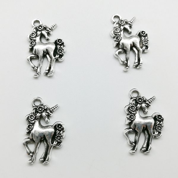 100 Stück Einhorn Pferd Antik Silber Charms Anhänger Schmuck DIY für Halskette Armband Ohrringe Retro Stil 23*14mm