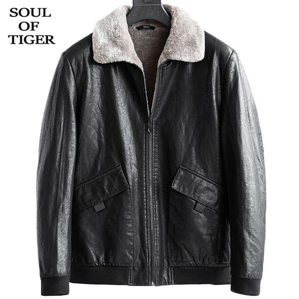 

soul of tiger fashion korean winter warm biker clothes mens faux leather jackets oversized casual male new fur coats plus size, Black