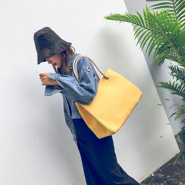 

solid color large-capacity tote bag canvas bag female art shoulder korean simple portable shopping