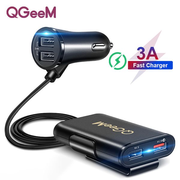 

qgeem 4 usb qc 3.0 car charger quick charge 3.0 phone car fast front back charger adapter car portable charger plug for iphone