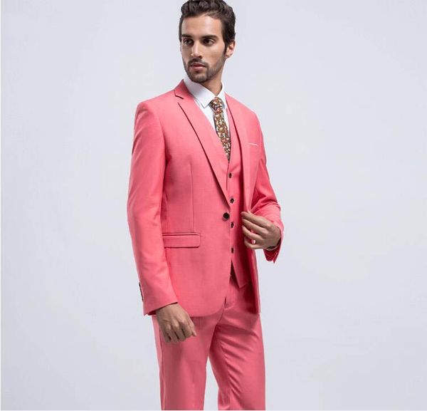 

2020 watermelon red slim fit groom tuxedos notch lapel center vent groomsmen mens wedding dresses excellent man suit(jacket+pants+vest, Black;gray
