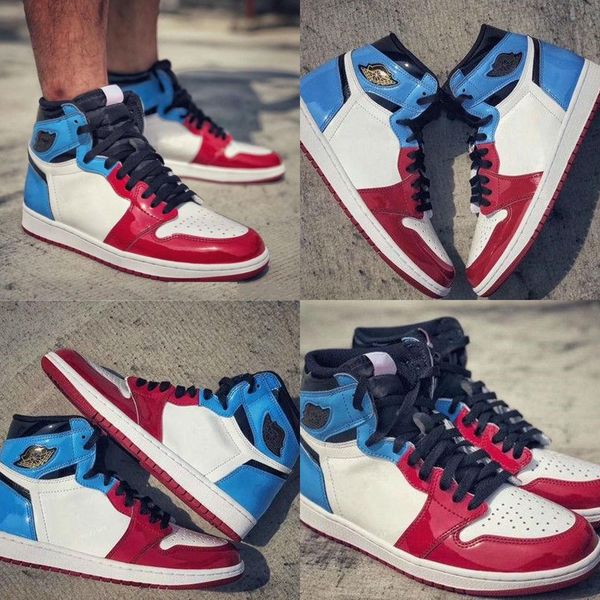 

new release 1 high og fearless first class red blue men basketball shoes 1s unc chicago patent leather sports shoes sneakers with box