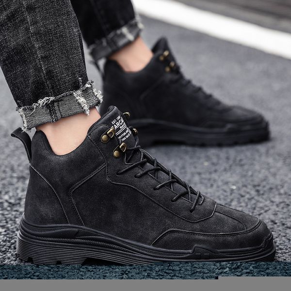 

fashion winter men boots outdoor warm casual men snow boots high plush anti-skid shoes lace up leather shoes, Black