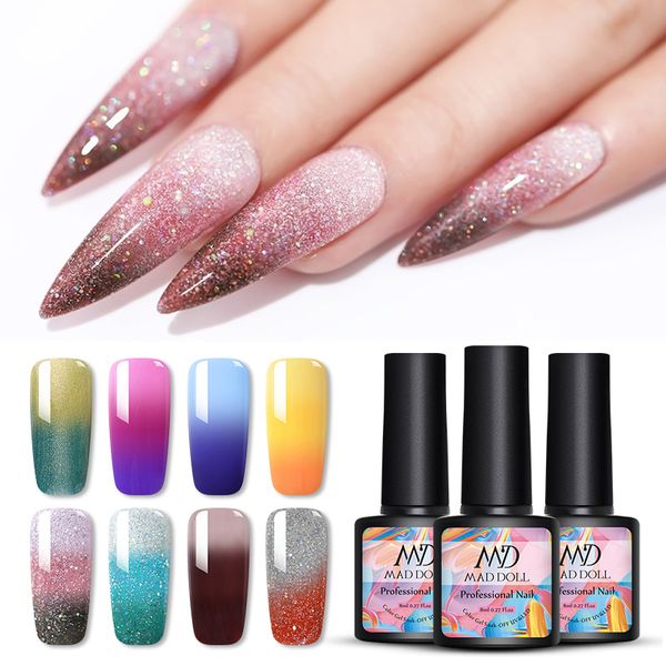 

mad doll thermal nail gel temperature color changing sequins soak off uv nail gel polish varnish art diy design decoration, Red;pink