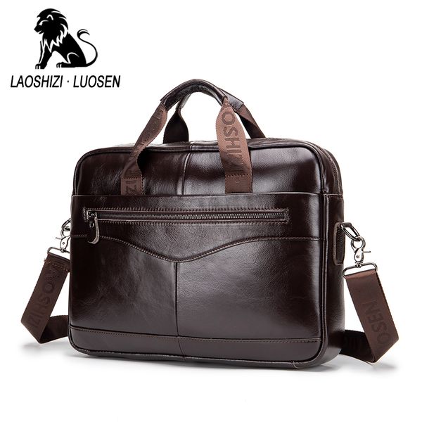 

fashion genuine leather men's briefcase vintage cow leather business computer bag messenger bags man shoulder bag postman male