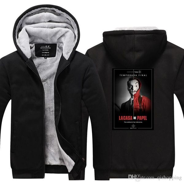 

lacassa de papel mask hoodie winter cotton coat sportswear hoodie zipper jacket thicken fleece hoodie super warm sweatshirt us eu size, Blue;black