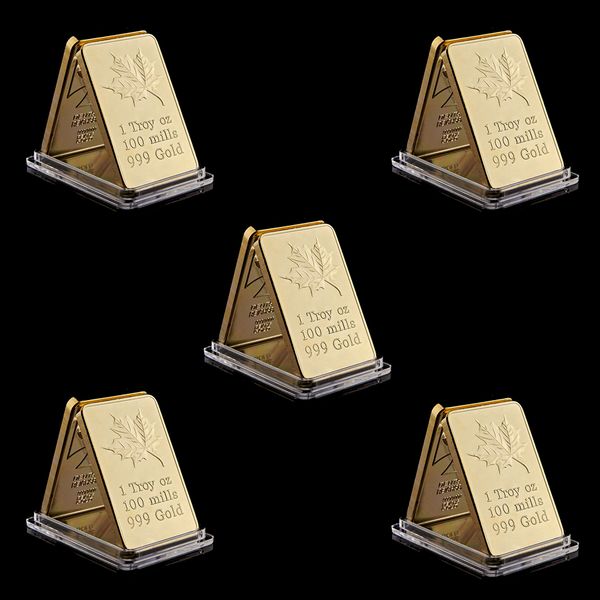 

5pcs gold maple leaf coin 1 oz 9999 bar bar with acrylic protection capsules crafts business gift collectible