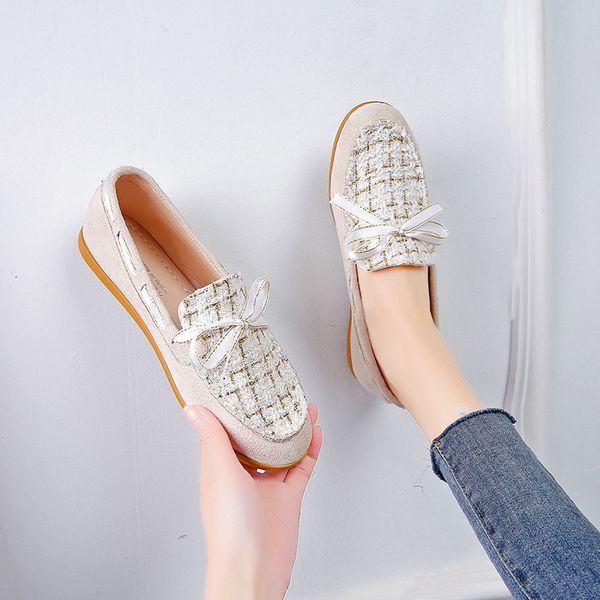 

soft moccasin shoes slip-on casual female sneakers all-match mixed colors round toe bow-knot 2020 fashion women's shallow mouth, Black