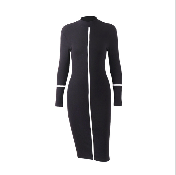 

casual dresses autumn and winter 2021 leisure long sleeve buttock wrap dress bodybuilding slim locomotive medium pullover women, Black;gray