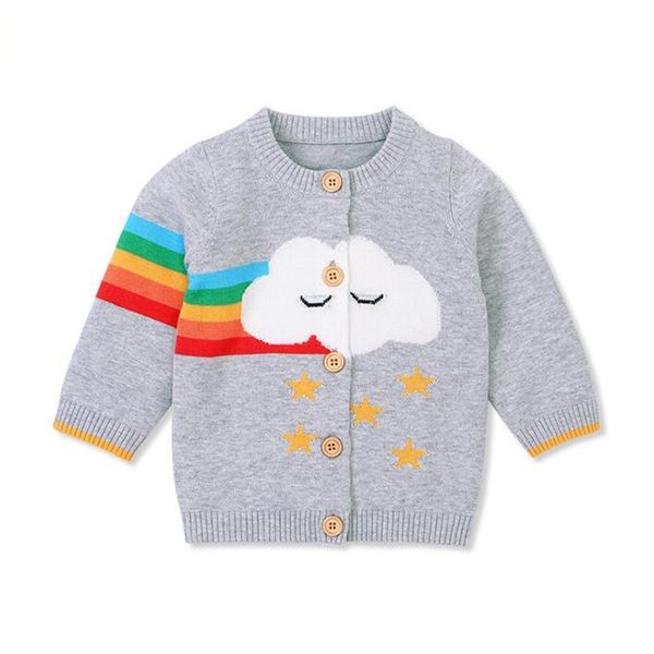 

2020 autumn winter baby boys girls cartoon rainbow cloud knit jacket infant kids boy girl long sleeve cardigan coat clothing, Blue;gray