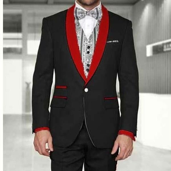 Marka Yeni Tek Düğme Siyah Damat Smokin Şal Yaka Erkekler Düğün Takım Elbise / Balo / Akşam Yemeği En Iyi Adam Blazer (Ceket + Pantolon + Kravat) W321