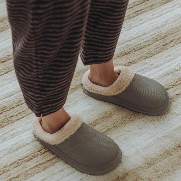 

warm lined men winter slippers home waterproof indoor and outdoor garden shoes grote maten winter heren pantoffels#y2, Black