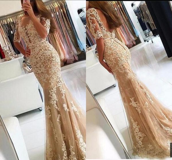 

2019 new arrival latest mermaid evening dress backless formal dresses long sleeve appliques beaded evening gowns prom dress, Black;red